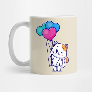 Cute Cat Holding Love Heart Balloon Cartoon Mug